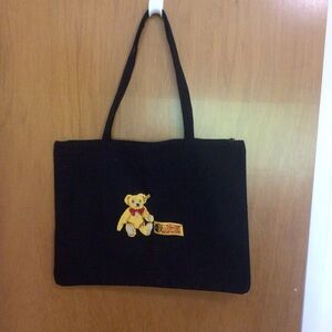 Black Tote Bag with Steiff Embroidered Teddy Accent